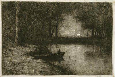 Fisherman in a Rowboat, at the Edge of a River by Adolphe Appian
